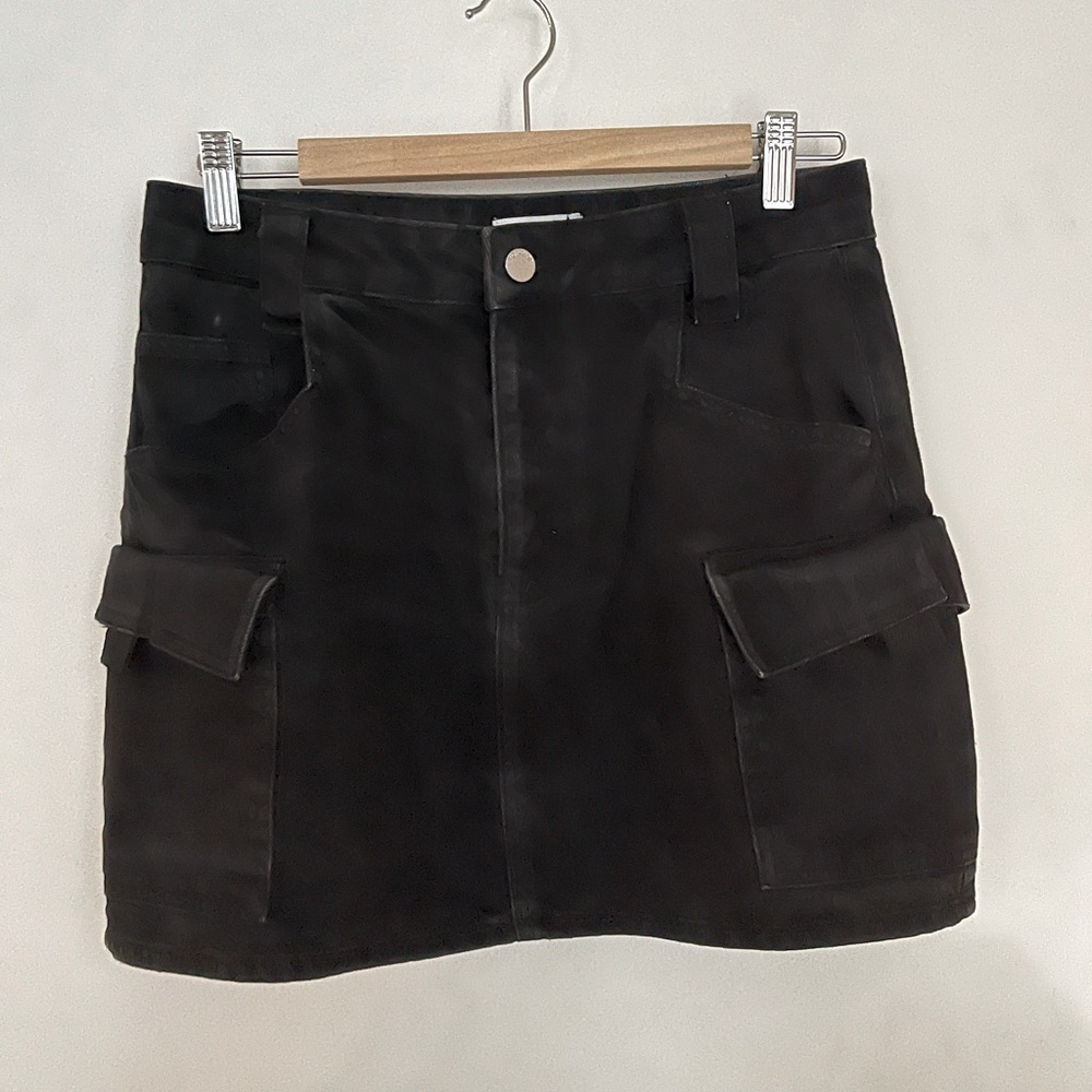 Topshop black washed denim cargo skirt